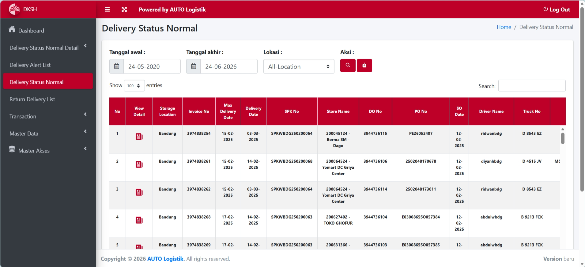 Admin Logistics Screenshot